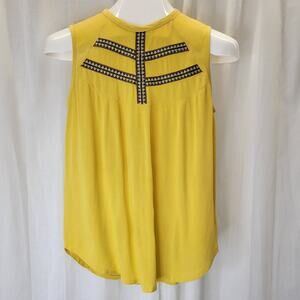 Elodie Mustard Textured Rayon Boho Sleeveless Top, M